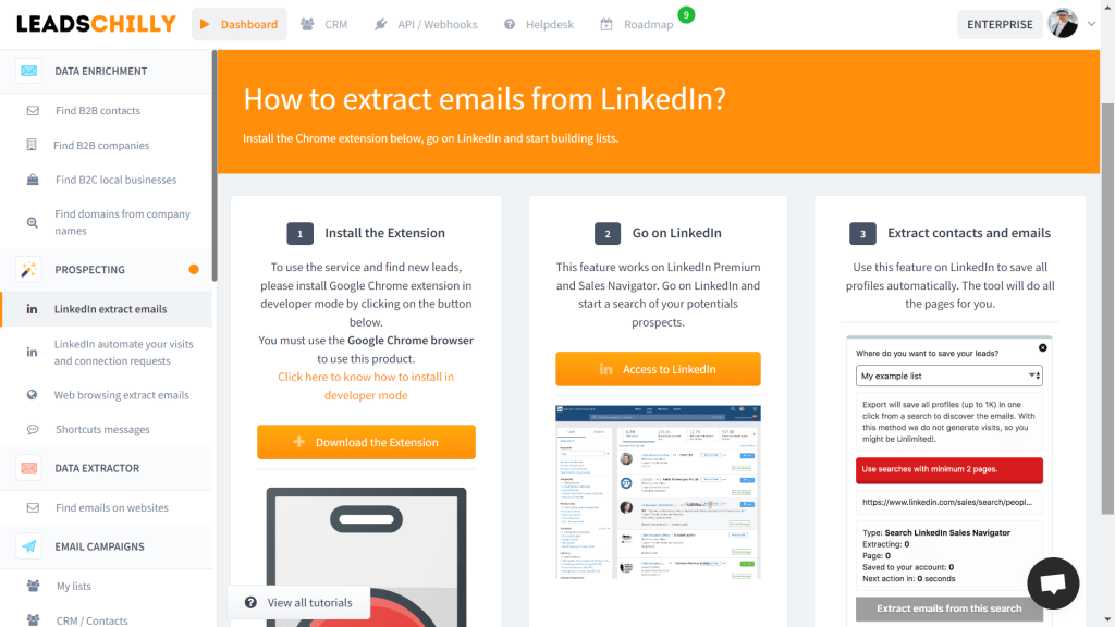 LeadsChilly’s LinkedIn email extraction tool